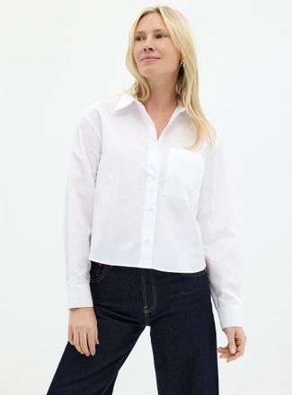 Contemporaine Womens Cropped patch-pocket poplin shirt