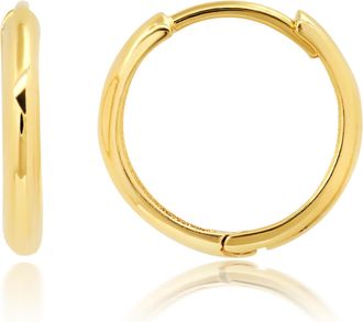 MAX + STONE 14K Yellow Gold 14mm Domed Style Huggie Hoop Earrings with Hidden Post Hinged Closure