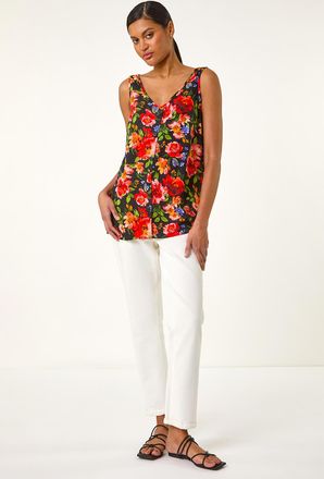 Roman Floral Buttoned Vest Top
