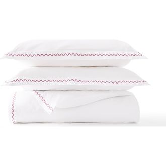 Christy Wave Embroidered Edge Cotton Percale Duvet Cover Sets in Rose Pink at Nordstrom, Size Queen