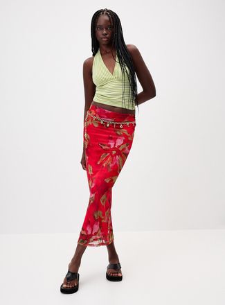 Twik Womens Printed mesh maxi skirt