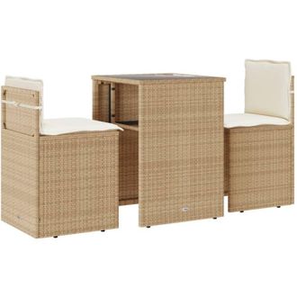 vidaXL Sillas Y Mesita De Jard&iacute;n 3 Piezas Rat&aacute;n Sint&eacute;tico Coj&iacute;n Beige Vidaxl