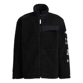 adidas neo logo Casual Stand Collar Windproof Sports Jacket Black HG9030