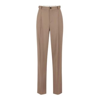 Elisabetta Franchi Wide Trousers, female, Beige, Size: M Gabardine Trousers with Darts