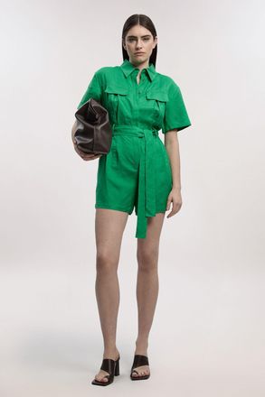 Karen Millen Womens Viscose Linen Woven Belted Playsuit - Green - Size 14 UK