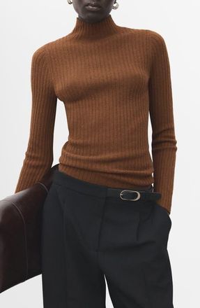 Mango Simonet Turtleneck Rib Sweater in Caramel at Nordstrom, Size X-Small