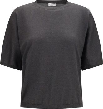 Brunello Cucinelli Grey Solid Round Neck Sweater