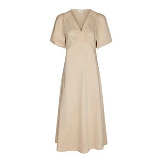 Neo Noir Illana Poplin Jurk - Dames - Casual kleedjes - Beige - 2XL - Katoen - Kleedjes