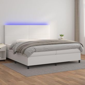 vidaXL Vidaxl - Cama Box Spring Colch&oacute;n Y Led Cuero Sint&eacute;tico Blanco 200x200 Cm