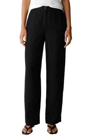 Eileen Fisher Straight Leg Linen Pants in Black at Nordstrom, Size Xx-Small