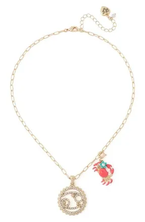 Betsey Johnson Gemini Charm Pendant Necklace in Coral-Cancer at Nordstrom