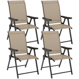 OUTSUNNY 4PCS Folding Chair W/ Breathable Mesh Fabric Seat - Brown | TJ Hughes