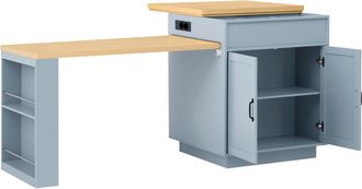 STILVORA Carro De Cocina Con Mesa Extensible, Led Y Estaci&oacute;n De Carga, Para Cocina Y Comedor, En Mdf, Azul