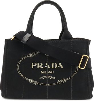 Prada Canapa Black Nero Canvas Handbag Shoulder Bag Tote Bag (Pre-Owned)