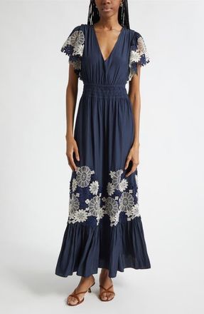 Ramy Brook Georgie Lace Detail Maxi Dress in Navy at Nordstrom, Size Small