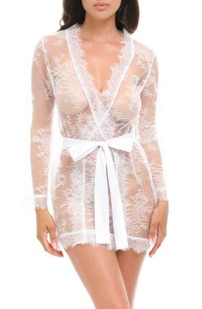 Oh l&agrave; l&agrave; Ch&eacute;ri Amor&eacute; Lace Satin Bow Robe in Bright White at Nordstrom, Size Large