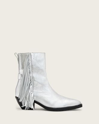 AllSaints Bazely Metallic Fringe Boots