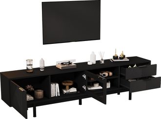 STILVORA Mueble De Tv Con 2 Puertas Y 2 Cajones, 2 Huecos Semiabiertos, Estilo Moderno, 200&times;40&times;50,5 Cm, En Tablero De Part&iacute;culas, Negro