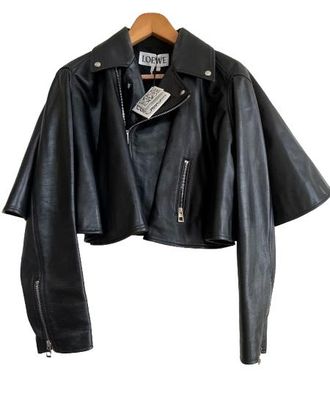 Loewe Black Trapeze Leather Biker Jacket Size M