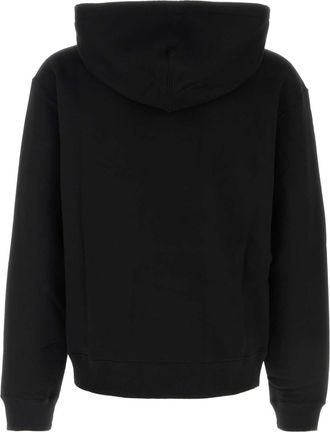 Jil Sander Mens Logo-Embroidered Cotton Hoodie Black Sweater