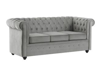 Vente-Unique Sof&aacute; cama 3 plazas de terciopelo gris claro CHESTERFIELD