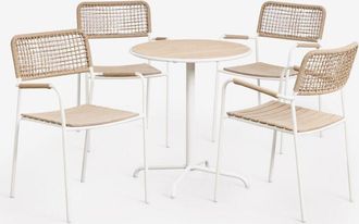 Sklum Set De Mesa De Jard&iacute;n Redonda &Oslash;65 Cm Y 4 Sillas De Jard&iacute;n Apilables En Acero Y Madera De Acacia Tilda Sklum