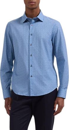 Bugatchi James OoohCotton Geo Print Button-Up Shirt in Cobalt at Nordstrom, Size Xxx-Large