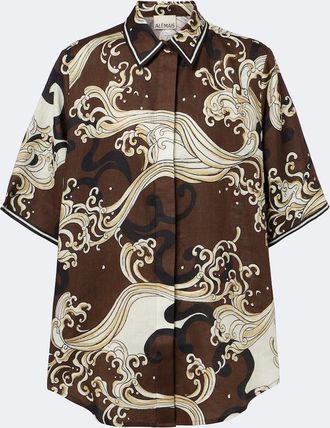 Alemais Al&eacute;mais Otis printed oversized linen shirt