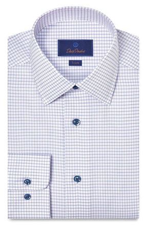 David Donahue Trim Fit Check Cotton Dobby Dress Shirt in White/Berry at Nordstrom, Size 17.5 - 36