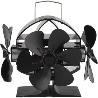 Elle Ventilador De Estufa De Le&ntilde;a De Aluminio De 3 Cabezales Y 18 Aspas Con Flujo De Aire De 270 Grados Y Mango Protector