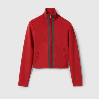 Gucci Stretch Nylon Zip Jacket With Web, Size XXXL, Red, Ready-to-wear