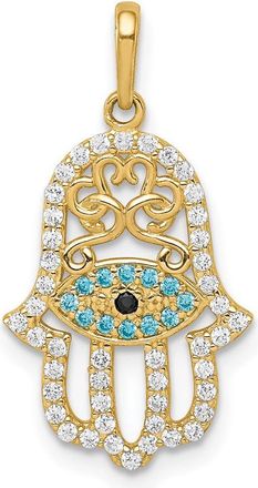 Diamond2Deal 10k Yellow Gold Multi-colored Cubic Zirconia Hamsa Pendant