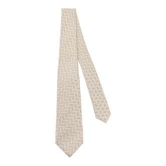 Kiton Ties, male, Beige, Size: ONE SIZE Geometri Pattern Silk Tie