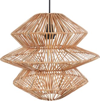 Beliani L&aacute;mpara Colgante Pantalla De Rat&aacute;n Base De Hierro Estilo Boho Natural Anduki