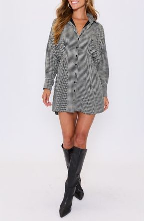VICI Collection Lara Check Long Sleeve Mini Shirtdress in Black Check at Nordstrom, Size Medium
