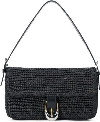 Staud Harlow Raffia Shoulder Bag in Black at Nordstrom