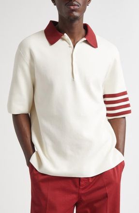 Thom Browne Rugby Fit 4-Bar Milano Stitch Short Sleeve Polo Sweater in White at Nordstrom