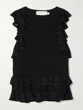 Zimmermann Top In Maglia A Coste Con Ruches Luna - Nero