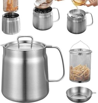 OEM Olla Freidora Con Cesto, Mini Olla Freidora, Contenedor De Grasa Con Filtro De Malla Fina, Contenedor De Grasa, Lata De Grasa, Colador De Grasa Con As