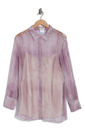 Lafayette 148 New York Scottie Long Sleeve Silk Button-Up Shirt in Lavender Tint Multi at Nordstrom Rack, Size 3 X
