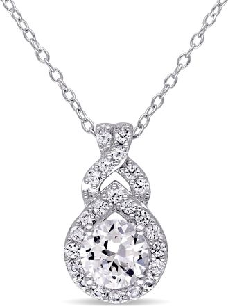 Mimi & Max Created White Sapphire Teardrop Halo Necklace in Sterling Silver