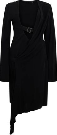 Alberta Ferretti Elegant Asymmetrisch Jurk met Lange Mouwen - Dames - Casual kleedjes - Zwart - L - Leer - Kleedjes