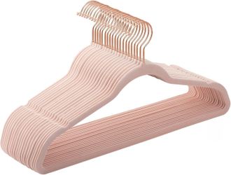 OEM Juego De 20 Perchas De Terciopelo, Superficie Antideslizante, 42 X 12 Cm, Delgadas, Alta Capacidad De Carga, Ganchos Giratorios De 360&deg; Color Oro Rosa