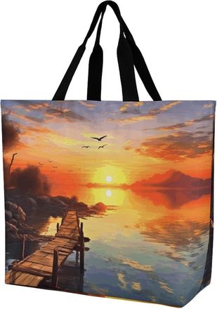 Generic Sunset Scenery Shopper Bag Waterproof Women Handbag Durable Shopping Bags For Daily Use College Yoga