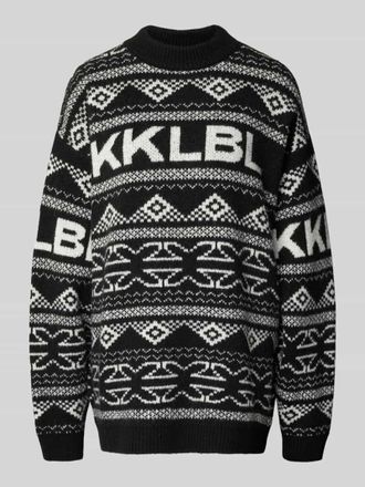 Karo Kauer Jacquard-Strickpullover mit Rundhalsausschnitt in Black, Gr&ouml;&szlig;e XL