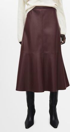 Mango Paris Faux Leather A-Line Midi Skirt in Maroon at Nordstrom Rack, Size 4