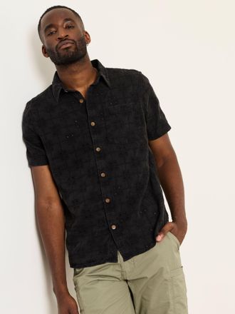 Fat Face FatFace Washed Black Short Sleeve Broderie Geometric Pattern Shirt