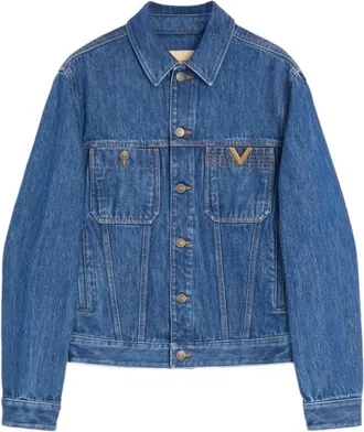Valentino Denim Jackets, male, Blue, Size: XL Denim Jacket with VGold