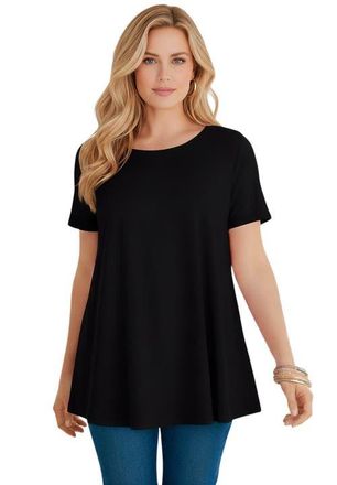 Roaman's Plus Size Ultimate Cotton Crewneck Short Sleeve Swing Tee in Black at Nordstrom, Size Medium