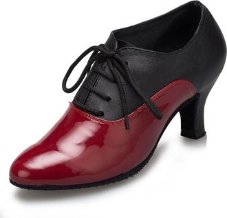 Minitoo Ladies Lace-up Fashion Leather Ballroom Latin Dance Shoes Evening Ankle Boots L159 Red 6cm Heel UK 5